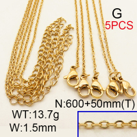 304 Stainless Steel Necklace Making,Cable Chains,Vacuum plating 18K gold,L:600x1.5mm,T:50mm,about 2.74 g/pc,5 pcs/package,6N2001662vbnl-900