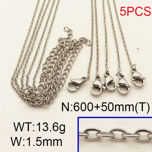 304 Stainless Steel Necklace Making,Cable Chains,True color,L:600x1.5mm,T:50mm,about 2.72 g/pc,5 pcs/package,6N2001663aajl-900