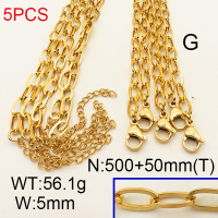 304 Stainless Steel Necklace Making,Cable Paperclip Chains,Vacuum plating 18K gold,L:500x5mm,T:50mm,about 11.22 g/pc,5 pcs/package,6N2001670vhol-900