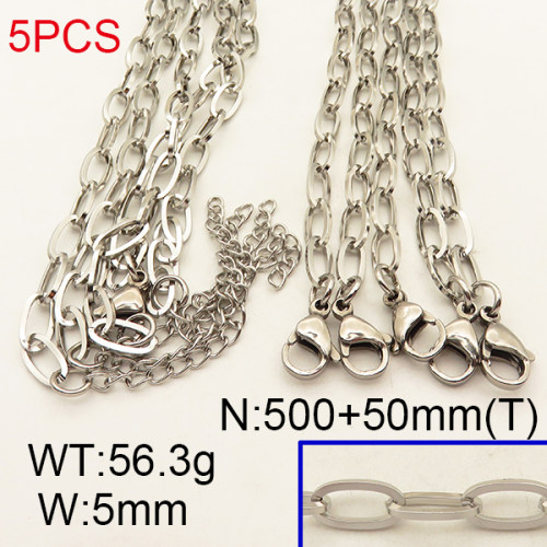 304 Stainless Steel Necklace Making,Cable Paperclip Chains,True color,L:500x5mm,T:50mm,about 11.26 g/pc,5 pcs/package,6N2001671abol-900