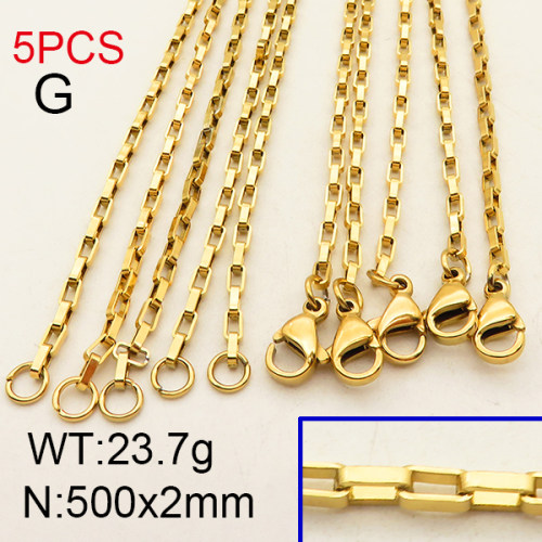 304 Stainless Steel Necklace Making,Venetian Box Chain,Vacuum plating 18K gold,500x2mm,about 4.74 g/pc,5 pcs/package,6N2001675vbpb-900