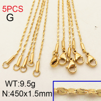 304 Stainless Steel Necklace Making,Soldered Dapped Serpentine Chains,Vacuum plating 18K gold,450x1.5mm,about 1.9 g/pc,5 pcs/package,6N2001677ahjb-900