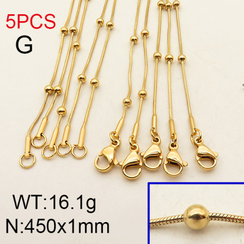 304 Stainless Steel Necklace Making,Rondelle Beads Round Snake Chain,Vacuum plating 18K gold,450x1mm,about 3.22 g/pc,5 pcs/package,6N2001679aivb-900