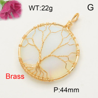 Brass Opal Pendants,Flat Round,Tree,Plating Gold,44mm,about 22 g/pc,1 pc/package,F3P400010bbov-Y008