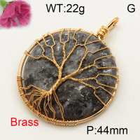 Brass Labradorite Pendants,Flat Round,Tree,Plating Gold,44mm,about 22 g/pc,1 pc/package,F3P400012bbov-Y008