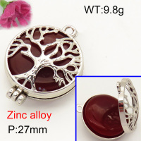 Alloy Red Agate Locket Pendants,Flat Round,Hollow,Tree,Platinum plating,27mm,Hole:2.5mm,about 9.8 g/pc,1 pc/package,F3P400016vbnb-Y008