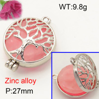 Alloy Rose Quartz Locket Pendants,Flat Round,Hollow,Tree,Platinum plating,27mm,Hole:2.5mm,about 9.8 g/pc,1 pc/package,F3P400018vbnb-Y008