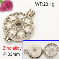 Alloy White Pine Locket Pendants,Flat Round,Hollow,Platinum plating,33mm,Hole:4x6mm,about 23.1 g/pc,1 pc/package,F3P400019bbov-Y008