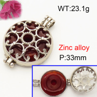 Alloy Red Agate Locket Pendants,Flat Round,Hollow,Platinum plating,33mm,Hole:4x6mm,about 23.1 g/pc,1 pc/package,F3P400021bbov-Y008