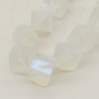 Painted Glass Beads,Cube,Frosted,White,6mm,Hole:0.8mm,about 37pcs/strand,about 40g/strand,5 strands/package,15"(38cm),XBG00013bhva-L001