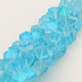 Painted Glass Beads,Cube,Frosted,Sky Blue,6mm,Hole:0.8mm,about 37pcs/strand,about 40g/strand,5 strands/package,15"(38cm),XBG00016bhva-L001