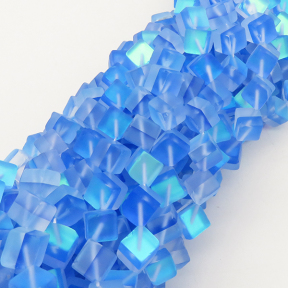 Painted Glass Beads,Cube,Frosted,Sea Blue,6mm,Hole:0.8mm,about 37pcs/strand,about 40g/strand,5 strands/package,15"(38cm),XBG00019bhva-L001