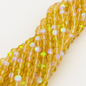 Painted Glass Beads,Round,Frosted,Golden,6mm,Hole:0.8mm,about 63pcs/strand,about 22g/strand,5 strands/package,15"(38cm),XBG00034vbpb-L001