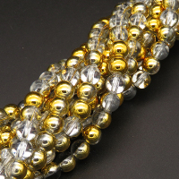Glass Beads,Round,Electroplate,Half gold transparent,4mm,Hole:0.5mm,about 100pcs/strand,about 10g/strand,10 strands/package,XBG00479avja-L004 