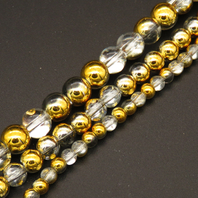 Glass Beads,Round,Electroplate,Half gold transparent,4mm,Hole:0.5mm,about 100pcs/strand,about 10g/strand,10 strands/package,XBG00479avja-L004 