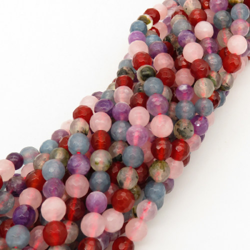 Natural Colorful Crystal,Round,Faceted,Mixed Color,6mm,Hole:0.8mm,about 63pcs/strand,about 22g/strand,1 strand/package,15"(38cm),XBGB01224lbbb-L001
