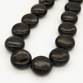 Natural Black Tourmaline,Flat Round,Black,12x7mm,Hole:1mm,about 33pcs/strand,about 60g/strand,1 strand/package,16"(40cm),XBGB01239mbbb-L001