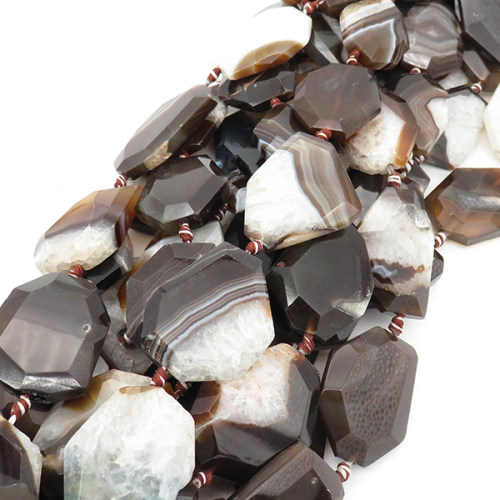 Natural Agate,Nuggets,Faceted,Dyed,Black & White,29x31x9~37x47x9mm,Hole:2mm,about 9pcs/strand,about 180g/strand,3 strands/package,16"(41cm),XBGB01275aiov-L001