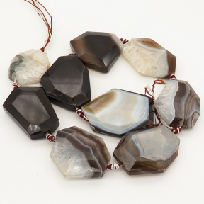 Natural Agate,Nuggets,Faceted,Dyed,Black & White,29x31x9~37x47x9mm,Hole:2mm,about 9pcs/strand,about 180g/strand,3 strands/package,16"(41cm),XBGB01275aiov-L001