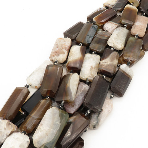 Natural Agate,Cubiod,Faceted,Dyed,Brown white,19x39x9mm,Hole:2mm,about 9pcs/strand,about 120g/strand,3 strands/package,16"(41cm),XBGB01281aiov-L001