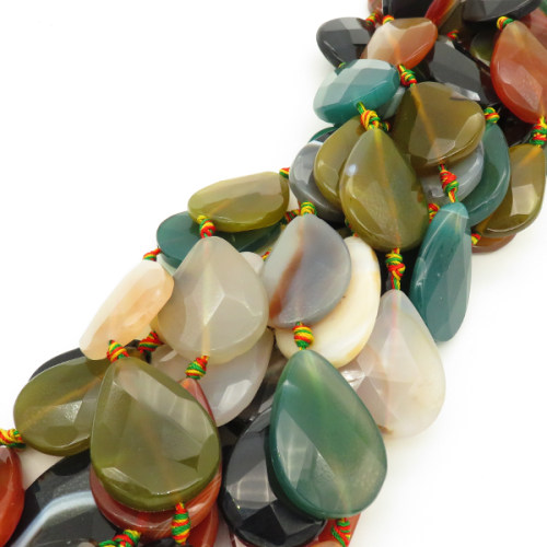 Natural Agate,Drops,Faceted,Dyed,Multi-color,28x39x7mm,Hole:2mm,about 9pcs/strand,about 115g/strand,3 strands/package,17"(43cm),XBGB01287aiov-L001