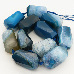 Natural Agate,Irregular Column,Faceted,Dyed,Sea Blue,15x30~22x30mm,Hole:2mm,about 11pcs/strand,about 185g/strand,3 strands/package,15"(39cm),XBGB01296aiov-L001