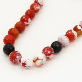 Natural Fire Agate,Round,Faceted,Dyed,Red,6mm,Hole:0.8mm,about 63pcs/strand,about 22g/strand,5 strands/package,15"(38cm),XBGB01329vbnb-L001