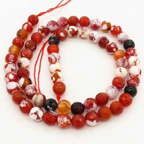 Natural Fire Agate,Round,Faceted,Dyed,Red,6mm,Hole:0.8mm,about 63pcs/strand,about 22g/strand,5 strands/package,15"(38cm),XBGB01329vbnb-L001