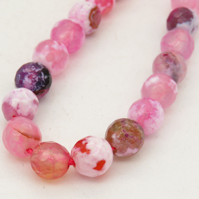 Natural Fire Agate,Round,Faceted,Dyed,Pink,6mm,Hole:0.8mm,about 63pcs/strand,about 22g/strand,5 strands/package,15"(38cm),XBGB01356vbnb-L001