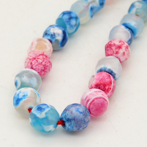 Natural Fire Agate,Round,Faceted,Dyed,Blue & Pink,6mm,Hole:0.8mm,about 63pcs/strand,about 22g/strand,5 strands/package,15"(38cm),XBGB01371vbnb-L001