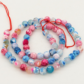 Natural Fire Agate,Round,Faceted,Dyed,Blue & Pink,6mm,Hole:0.8mm,about 63pcs/strand,about 22g/strand,5 strands/package,15"(38cm),XBGB01371vbnb-L001