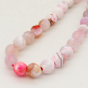 Natural Fire Agate,Round,Faceted,Dyed,Pink white,6mm,Hole:0.8mm,about 63pcs/strand,about 22g/strand,5 strands/package,15"(38cm),XBGB01374vbnb-L001