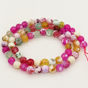 Natural Fire Agate,Round,Faceted,Dyed,Pink,6mm,Hole:0.8mm,about 63pcs/strand,about 22g/strand,5 strands/package,15"(38cm),XBGB01392vbnb-L001