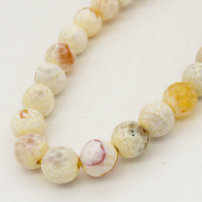 Natural Fire Agate,Round,Faceted,Dyed,Light Yellow,6mm,Hole:0.8mm,about 63pcs/strand,about 22g/strand,5 strands/package,15"(38cm),XBGB01401vbnb-L001