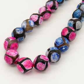 Natural Dzi Agate,Round,Faceted,Dyed,Pink & Blue,6mm,Hole:0.8mm,about 63pcs/strand,about 22g/strand,5 strands/package,15"(38cm),XBGB01491vhha-L001