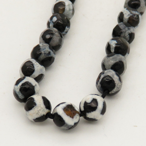 Natural Dzi Agate,Round,Faceted,Dyed,Black & Ivory,6mm,Hole:0.8mm,about 63pcs/strand,about 22g/strand,5 strands/package,15"(38cm),XBGB01506vhha-L001