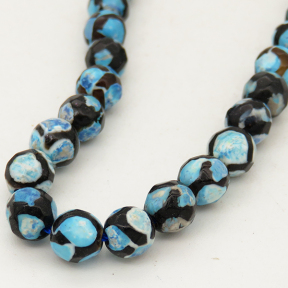Natural Dzi Agate,Round,Faceted,Dyed,Blue & Black,6mm,Hole:0.8mm,about 63pcs/strand,about 22g/strand,5 strands/package,15"(38cm),XBGB01509vhha-L001