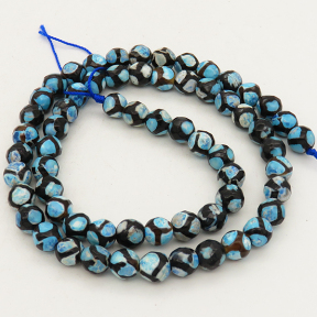 Natural Dzi Agate,Round,Faceted,Dyed,Blue & Black,6mm,Hole:0.8mm,about 63pcs/strand,about 22g/strand,5 strands/package,15"(38cm),XBGB01509vhha-L001