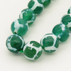 Natural Dzi Agate,Round,Faceted,Dyed,Green,6mm,Hole:0.8mm,about 63pcs/strand,about 22g/strand,5 strands/package,15"(38cm),XBGB01548vhha-L001