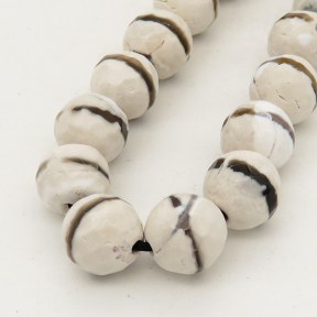 Natural Dzi Agate,Round,Faceted,Dyed,Ivory,6mm,Hole:0.8mm,about 63pcs/strand,about 22g/strand,5 strands/package,15"(38cm),XBGB01551vhha-L001