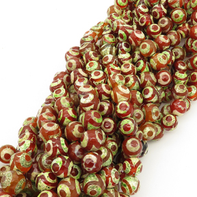 Natural Dzi Agate,Round,Faceted,Dyed,Red with Green Vein,6mm,Hole:0.8mm,about 63pcs/strand,about 22g/strand,5 strands/package,15"(38cm),XBGB01560vhha-L001
