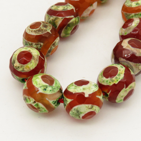 Natural Dzi Agate,Round,Faceted,Dyed,Red with Green Vein,6mm,Hole:0.8mm,about 63pcs/strand,about 22g/strand,5 strands/package,15"(38cm),XBGB01560vhha-L001