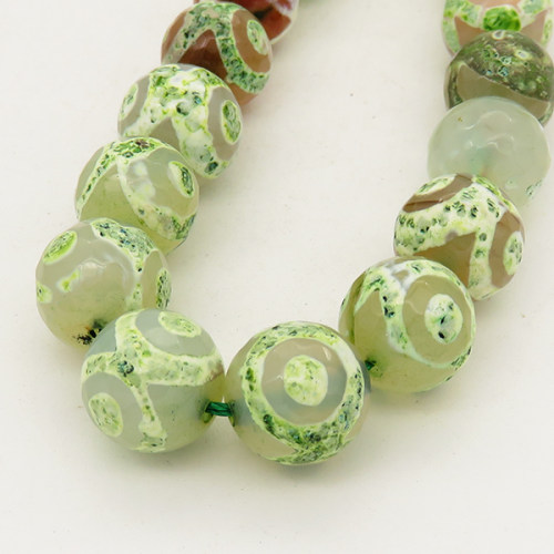 Natural Dzi Agate,Round,Faceted,Dyed,Light Green,6mm,Hole:0.8mm,about 63pcs/strand,about 22g/strand,5 strands/package,15"(38cm),XBGB01566vhha-L001