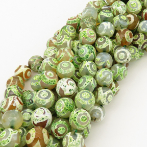 Natural Dzi Agate,Round,Faceted,Dyed,Light Green,6mm,Hole:0.8mm,about 63pcs/strand,about 22g/strand,5 strands/package,15"(38cm),XBGB01566vhha-L001