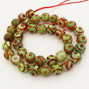 Natural Dzi Agate,Round,Faceted,Dyed,Red with Green Vein,6mm,Hole:0.8mm,about 63pcs/strand,about 22g/strand,5 strands/package,15"(38cm),XBGB01581vhha-L001