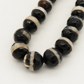 Natural Dzi Agate,Round,Faceted,Dyed,Black with Circle,6mm,Hole:0.8mm,about 63pcs/strand,about 22g/strand,5 strands/package,15"(38cm),XBGB01602vhha-L001