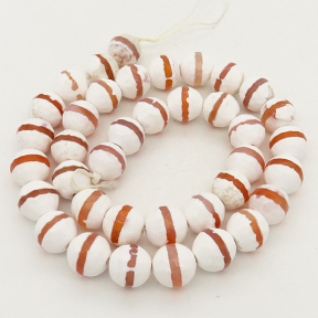 Natural Dzi Agate,Round,Faceted,Dyed,Ivory with Red Circle,6mm,Hole:0.8mm,about 63pcs/strand,about 22g/strand,5 strands/package,15"(38cm),XBGB01605vhha-L001