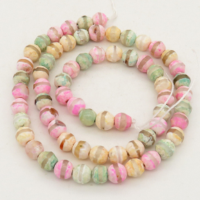 Natural Dzi Agate,Round,Faceted,Dyed,Colorful,6mm,Hole:0.8mm,about 63pcs/strand,about 22g/strand,5 strands/package,15"(38cm),XBGB01626vhha-L001