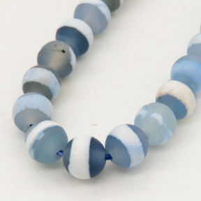 Natural Dzi Agate,Round,Frosted,Dyed,Blue & Ivory,6mm,Hole:0.8mm,about 63pcs/strand,about 22g/strand,5 strands/package,15"(38cm),XBGB01641vhha-L001
