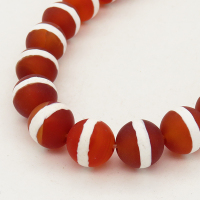 Natural Dzi Agate,Round,Frosted,Dyed,Red & Ivory Circle,6mm,Hole:0.8mm,about 63pcs/strand,about 22g/strand,5 strands/package,15"(38cm),XBGB01644vhha-L001